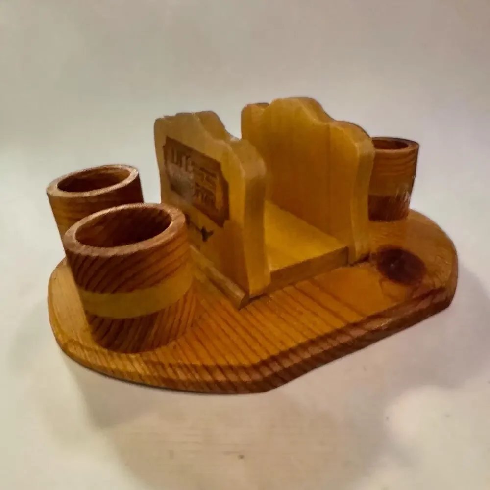 Handmade Wood Table Caddy Napkin Holder 3 Cup Organizer Pine Farmhouse
